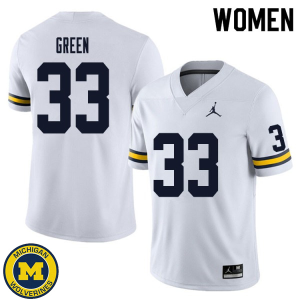 Women's Michigan Wolverines #33 German Green White University Jersey